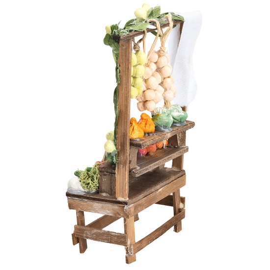 Banco con frutta e ortaggi vari cm 8,8x5x17 h per presepe Mondo