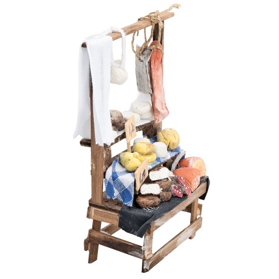 Banco con salumi, prosciutti e formaggi cm 9x5x17 h per presepe