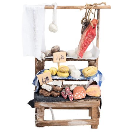 Banco con salumi, prosciutti e formaggi cm 9x5x17 h per presepe