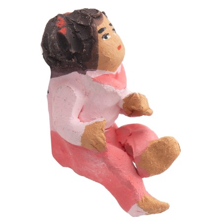 Niña sentada en terracota con coloración rosa 3,6 cm por