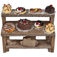 Estante de madera con pasteles y dulces cm 8,8x4x8h para belén