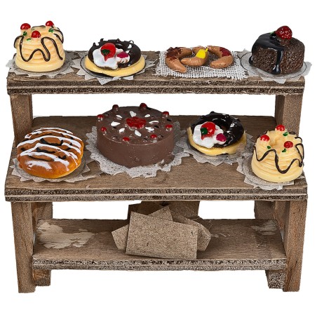 Scaffale in legno con torte e dolci cm 8,8x4x8h per presepe