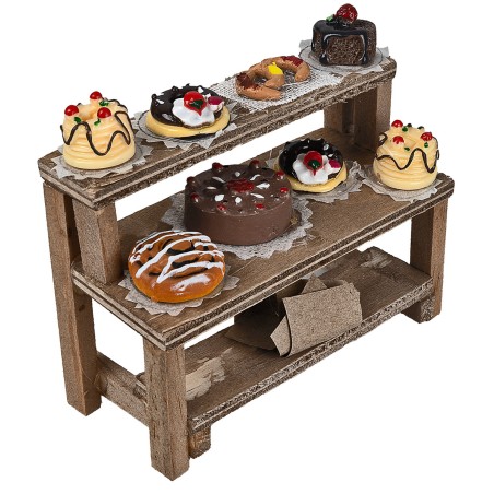 Estante de madera con pasteles y dulces cm 8,8x4x8h para belén