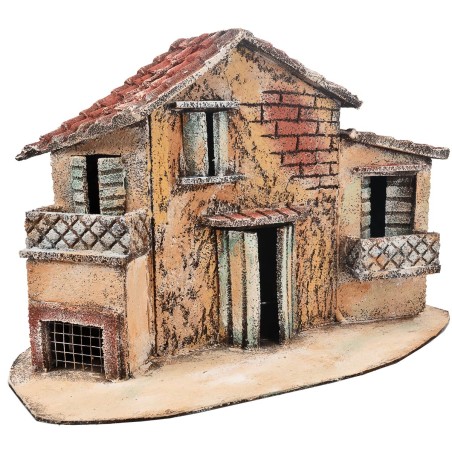 Neapolitan house with two balconies cm 34x17.5x22 h for nativity scene