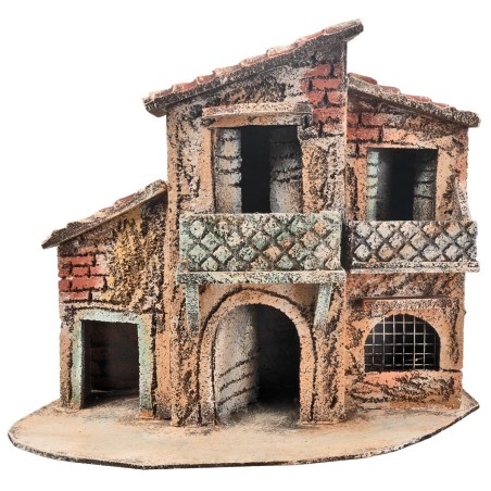 Casa napolitana de dos pisos con reja cm 28x13x23 h para belén
