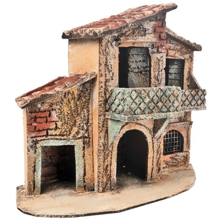 Casa napoletana a due piani con grata cm 28x13x23 h per presepe
