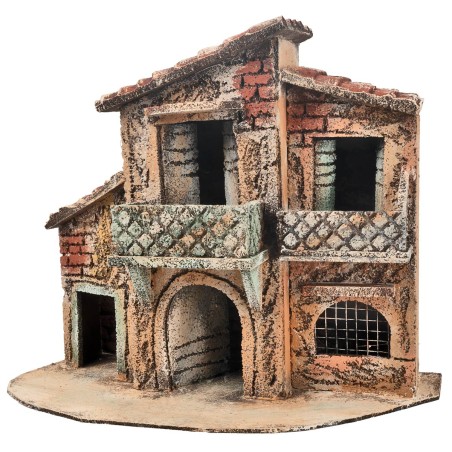 Casa napolitana de dos pisos con reja cm 28x13x23 h para belén