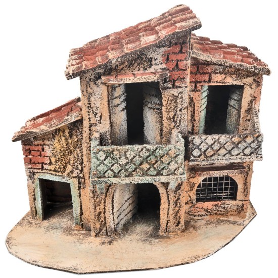 Two-story Neapolitan house with grate cm 28x13x23 h for nativity scene