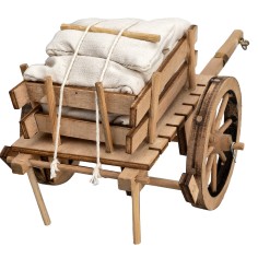 Carretto in legno con sacchi di stoffa cm 16x10x8 h 2