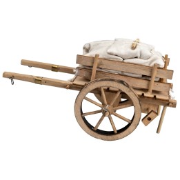 Carretto in legno con sacchi di stoffa cm 16x10x8 h
