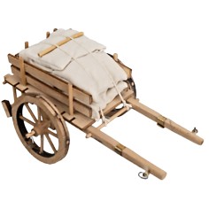 Carretto in legno con sacchi di stoffa cm 16x10x8 h 2