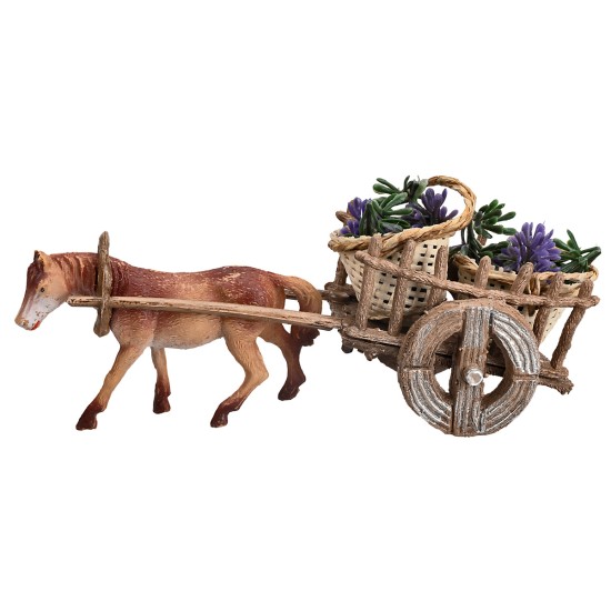 Cavallo con carro e cesti di lavanda per presepe Mondo Presepi