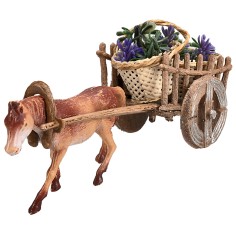 Caballo con carro y cestas de lavanda para belén Mondo Presepi