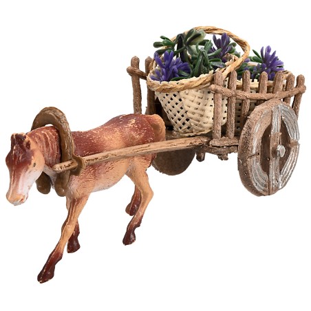 Horse with cart and baskets of lavender for nativity scene Mondo Presepi