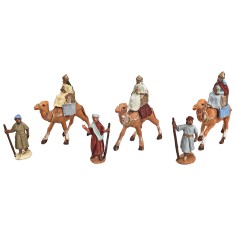 Tres Reyes Magos de 3,5 cm en camello con camellero para belén Mondo