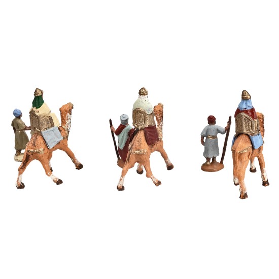 Tres Reyes Magos de 3,5 cm en camello con camellero para belén Mondo
