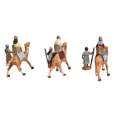 Tres Reyes Magos de 3,5 cm en camello con camellero para belén Mondo