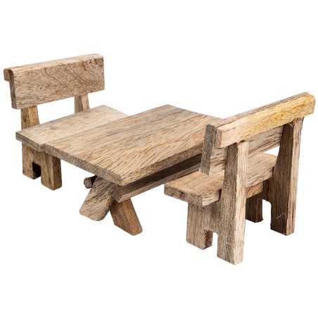 Mesa de madera con bancos para belén Mondo Presepi