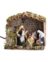 Capanna con Natività in movimento 12 cm e luce per presepe