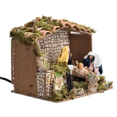 Cabaña con Natividad en movimiento de 12 cm y luz para belén 2