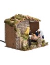 Hut with Moving Nativity 12 cm and Light for Nativity Scene