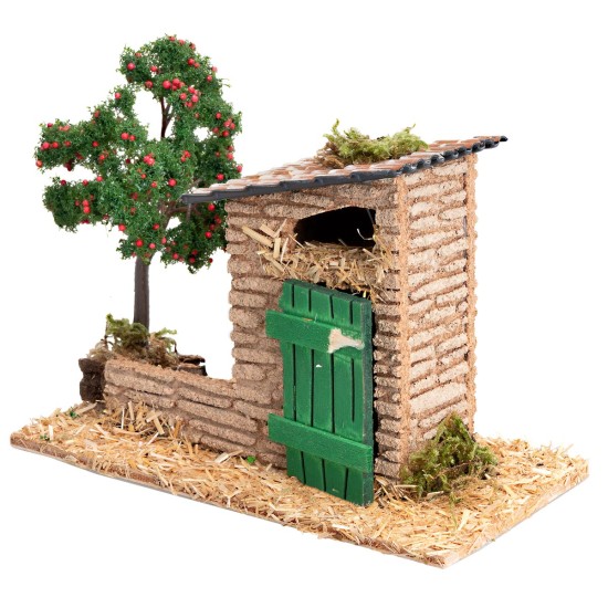 Giardino con ripostiglio e albero di mele 5-6 cm per presepe