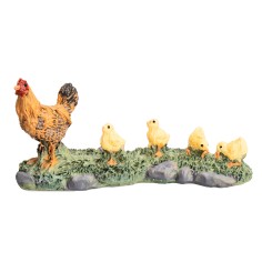 Gallina con pollitos en resina de 9x2,8x4 cm h para belén Mundo