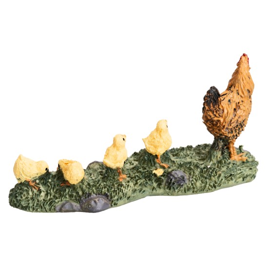 Gallina con pulcini in resina cm 9x2,8x4 h per presepe Mondo