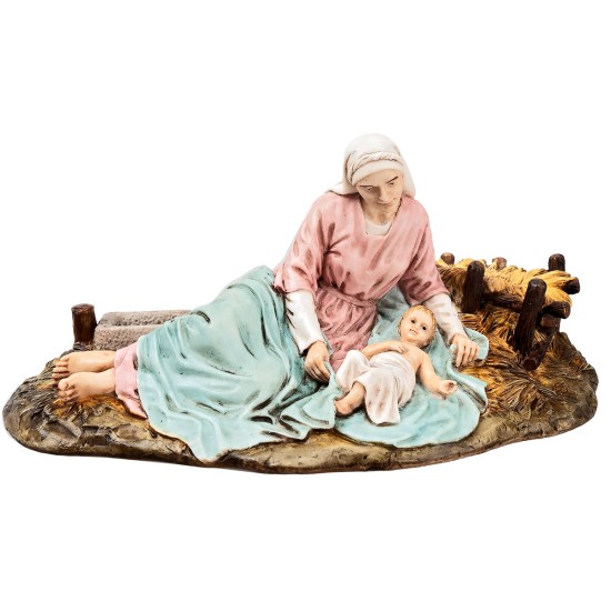 María acostada con niño 15 cm en resina Landi Moranduzzo
