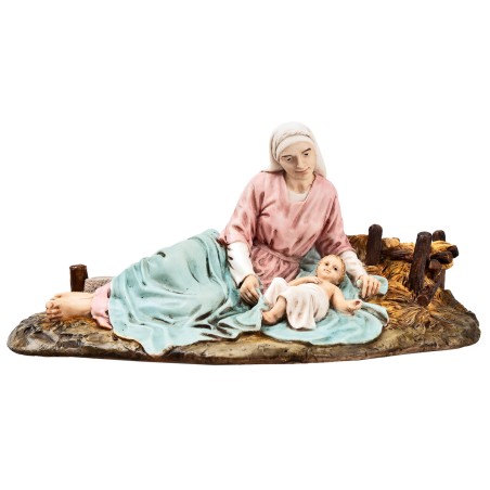 Maria lying with baby 15 cm in resin Landi Moranduzzo