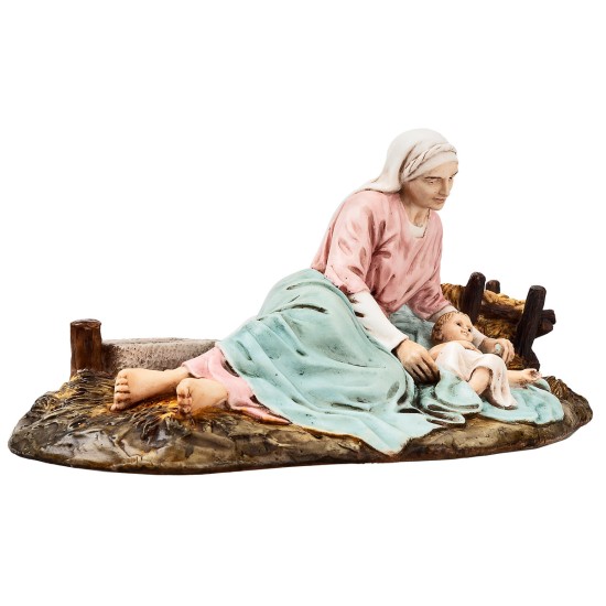 Maria lying with baby 15 cm in resin Landi Moranduzzo