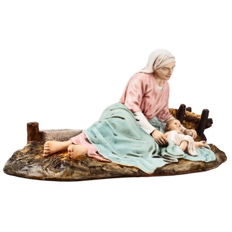 Maria lying with baby Jesus 15 cm in resin Landi Moranduzzo