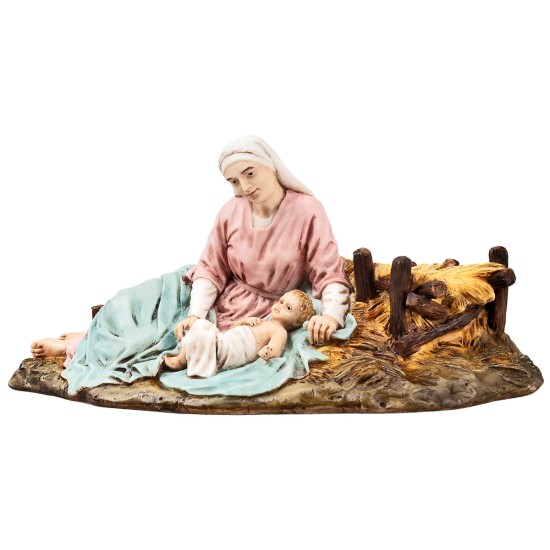 María acostada con niño 15 cm en resina Landi Moranduzzo