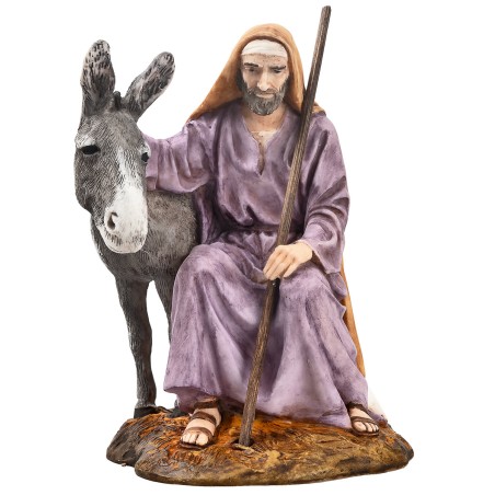 St. Joseph with donkey 15 cm in Landi Moranduzzo resin