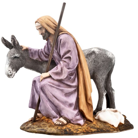 St. Joseph with donkey 15 cm in Landi Moranduzzo resin