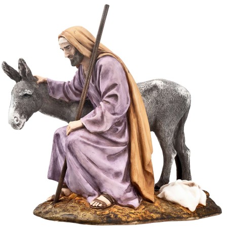 St. Joseph with donkey 15 cm in Landi Moranduzzo resin