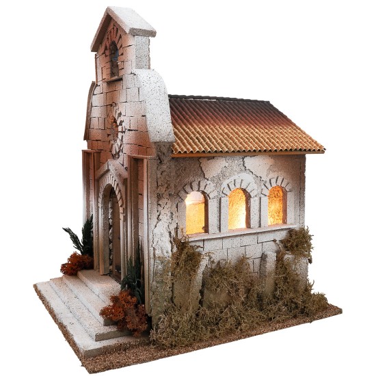 Chiesa con campanile per statue da 12-15 cm per presepe Mondo