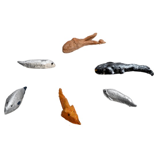 Set of 5 fish and an octopus in resin with assorted colors for