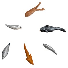 Set of 5 fish and an octopus in resin with assorted colors for