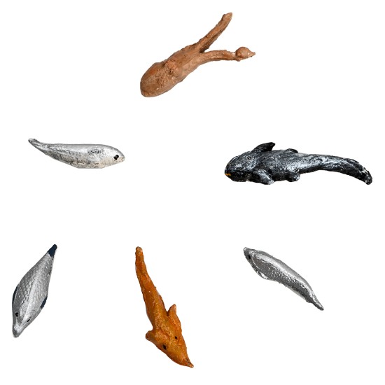 Set of 5 fish and an octopus in resin with assorted colors for