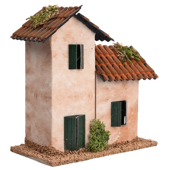 Casa artigianale a due piani cm 13x7,2x13,6 h per presepe Mondo