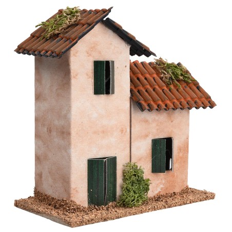 Two-story handcrafted house cm 13x7.2x13.6 h for Mondo nativity scene