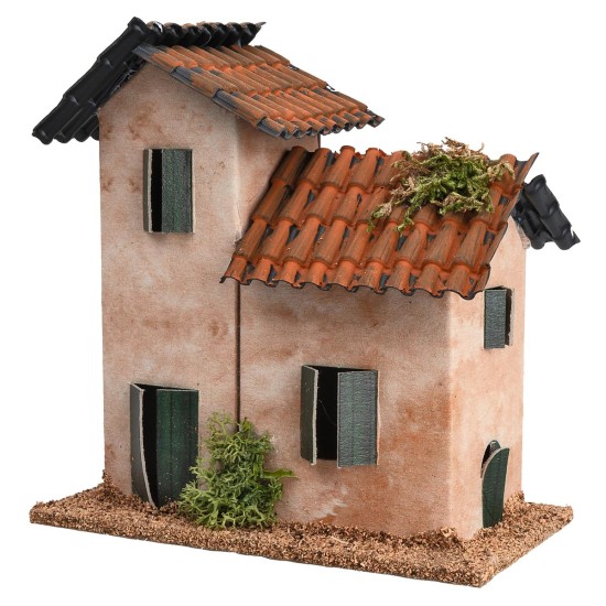 Casa artesanal de dos pisos cm 13x7,2x13,6 h para pesebre Mundo