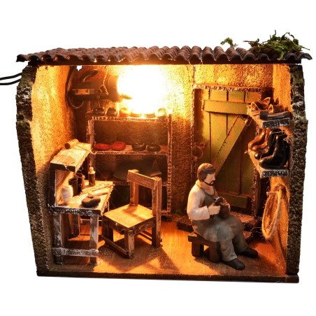 copy of countryside farmhouse illuminated by electricity with animals and