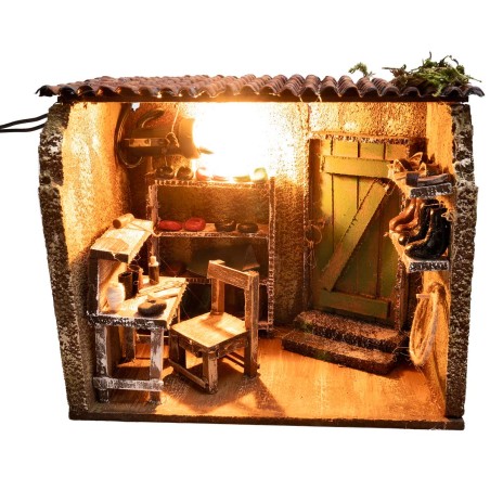 copy of countryside farmhouse illuminated by electricity with animals and