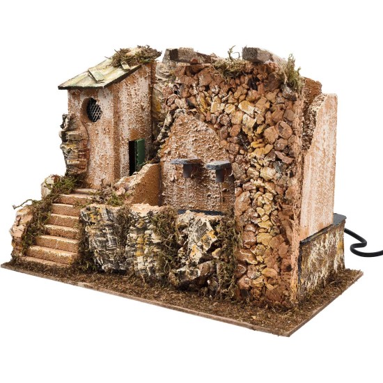 Fuente con tres chorros con bomba operativa a corriente cm