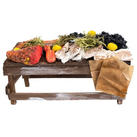 Banco del pesce cm 12,3x5,5x7,5 h per presepe Mondo Presepi