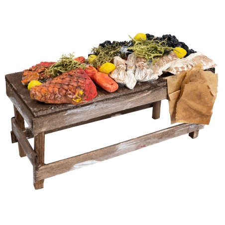 Banco del pesce cm 12,3x5,5x7,5 h per presepe Mondo Presepi