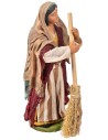 Peasant woman with broom 12 cm in terracotta with fabric clothes