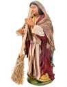 Contadina con scopa 12 cm in terracotta con abiti in tessuto